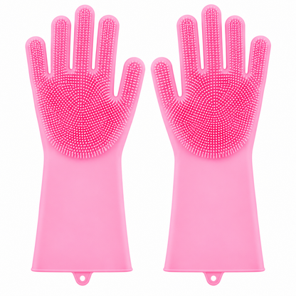 Silicone Dishwashing Gloves Scrubber Reusable Cleaning Gloves Kitchen Bathroom