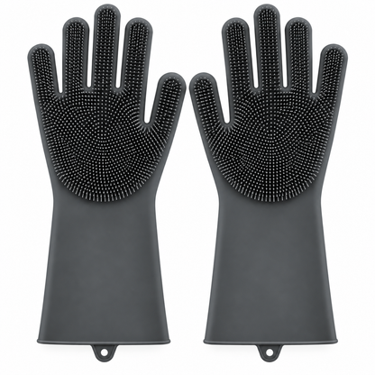 Silicone Dishwashing Gloves Scrubber Reusable Cleaning Gloves Kitchen Bathroom
