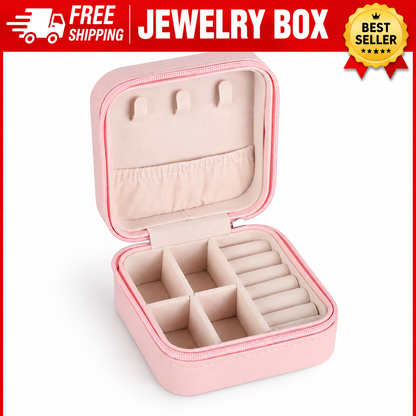 Leather Travel Jewelry Organizer Box for Women – Portable Jewelry & Hair Accessories Storage Case – Zipper Closure