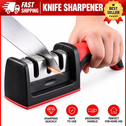 4-in-1 Manual Knife & Scissor Sharpener – Adjustable Kitchen Blade Sharpening Tool with Coarse & Fine Slots