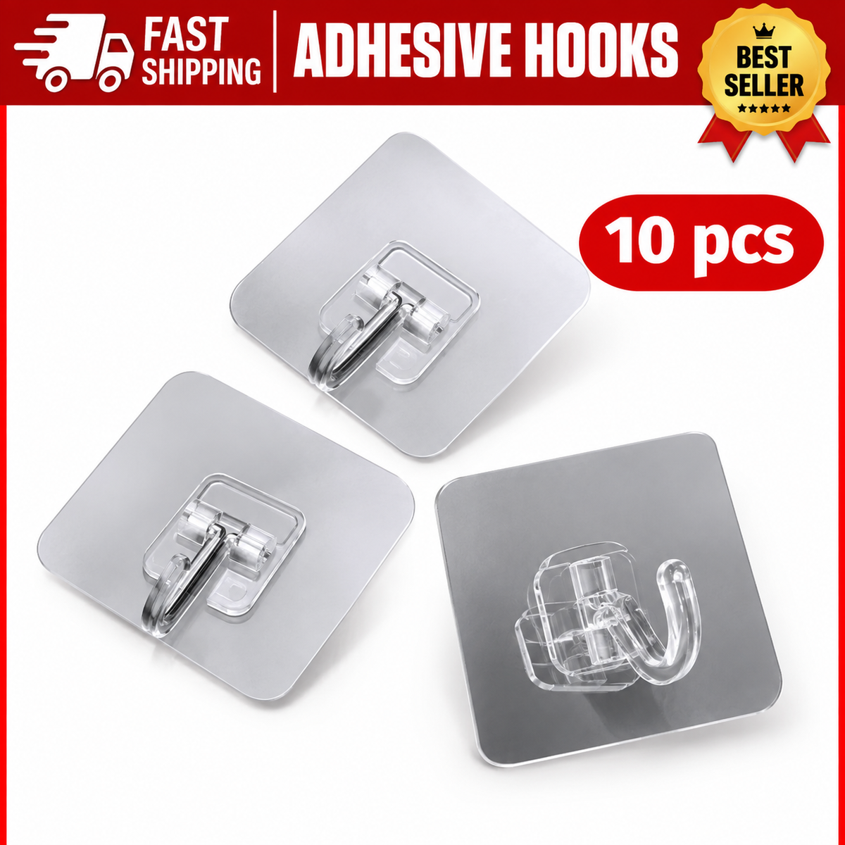 10PCS Self Adhesive Wall Hooks – Strong Sticky Hooks, Waterproof No-Drill Hanging Hooks for Bathroom, Kitchen & Home