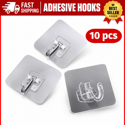 10PCS Self Adhesive Wall Hooks – Strong Sticky Hooks, Waterproof No-Drill Hanging Hooks for Bathroom, Kitchen & Home