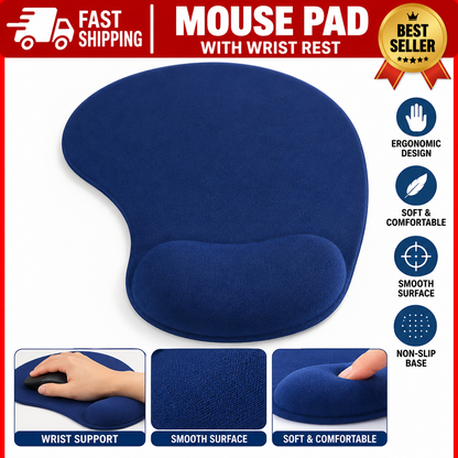 Ergonomic Mouse Pad with Wrist Rest | Comfortable Wrist Support Mouse Mat | Non-Slip Base | Black & Blue