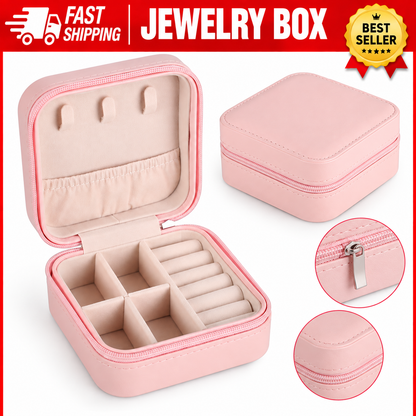 Leather Travel Jewelry Organizer Box for Women – Portable Jewelry & Hair Accessories Storage Case – Zipper Closure