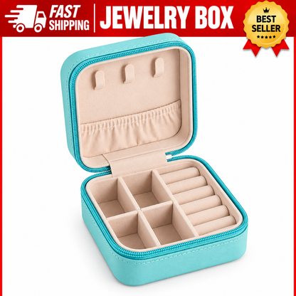 Leather Travel Jewelry Organizer Box for Women – Portable Jewelry & Hair Accessories Storage Case – Zipper Closure