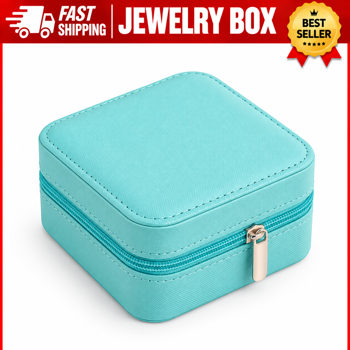 Leather Travel Jewelry Organizer Box for Women – Portable Jewelry & Hair Accessories Storage Case – Zipper Closure