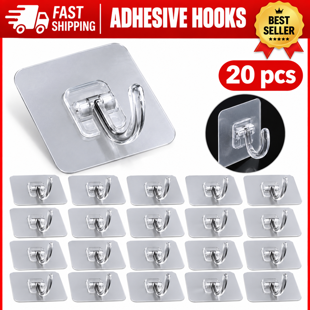 10PCS Self Adhesive Wall Hooks – Strong Sticky Hooks, Waterproof No-Drill Hanging Hooks for Bathroom, Kitchen & Home