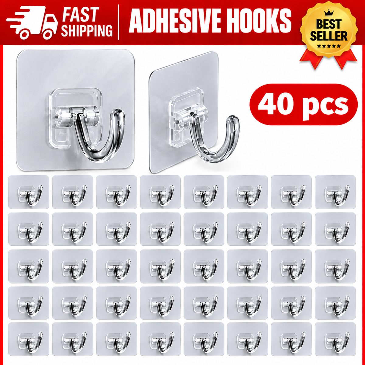 10PCS Self Adhesive Wall Hooks – Strong Sticky Hooks, Waterproof No-Drill Hanging Hooks for Bathroom, Kitchen & Home