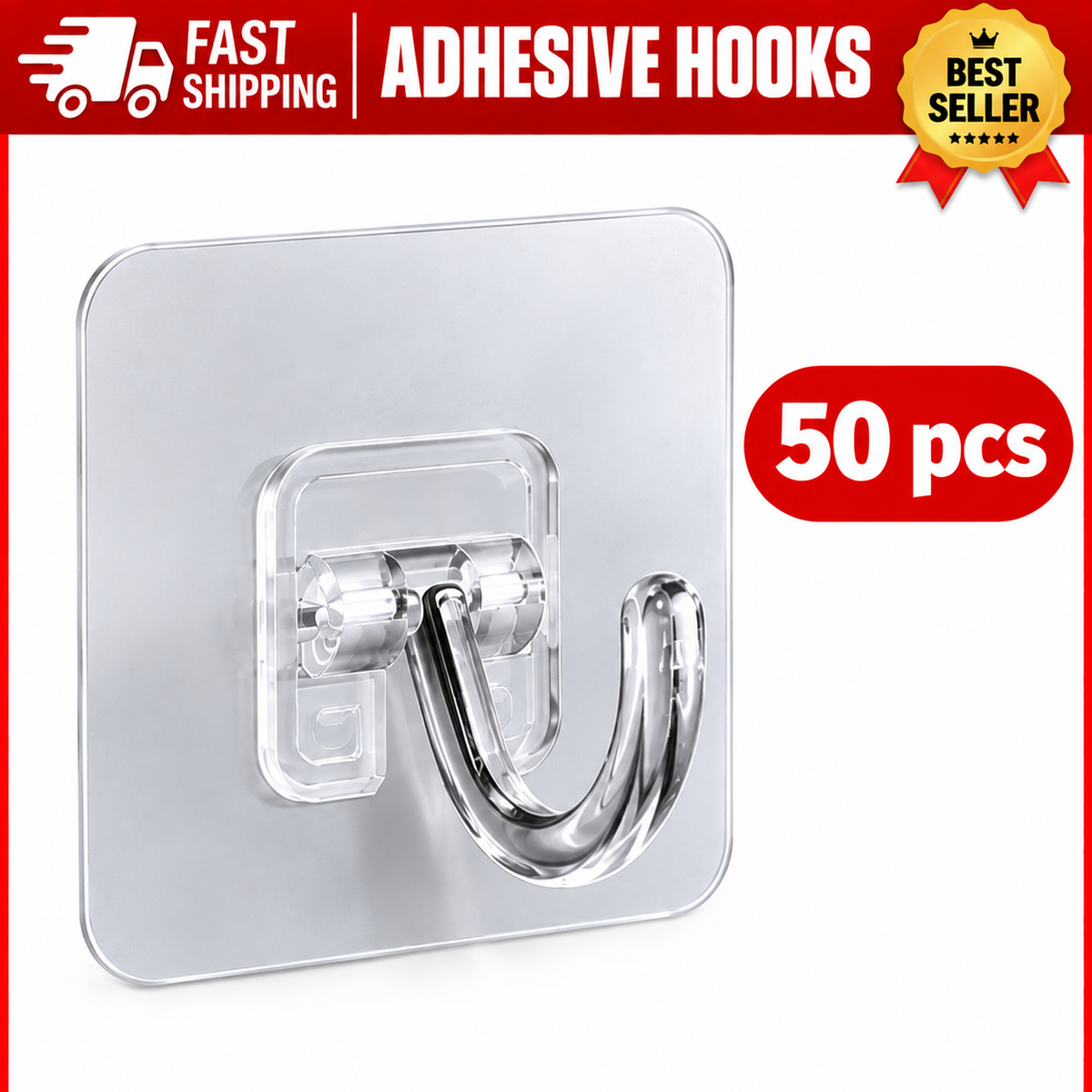 10PCS Self Adhesive Wall Hooks – Strong Sticky Hooks, Waterproof No-Drill Hanging Hooks for Bathroom, Kitchen & Home